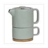 Tetera Loza-Bamboo + Taza Color Menta/ Taupe 400ml