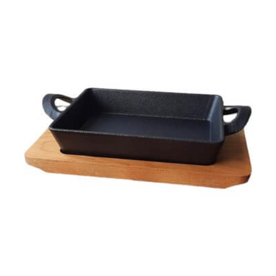 Bandeja de Hierro Rectangular 20x12.5cm con Base Madera (Grande)