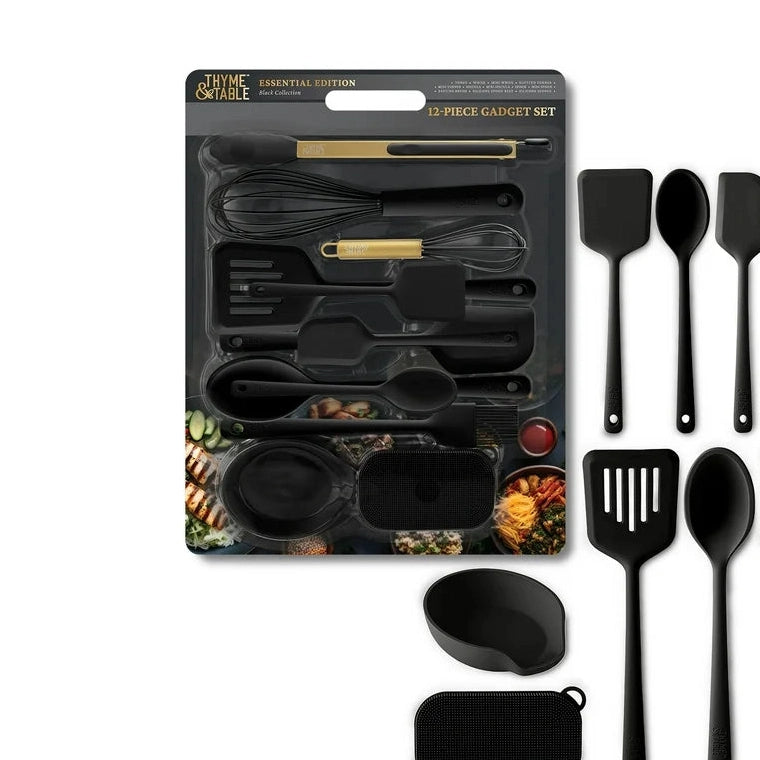 Thyme & Table Juego de Utensilios de Cocina de Silicona de 12 Piezas, Negro ó Beige